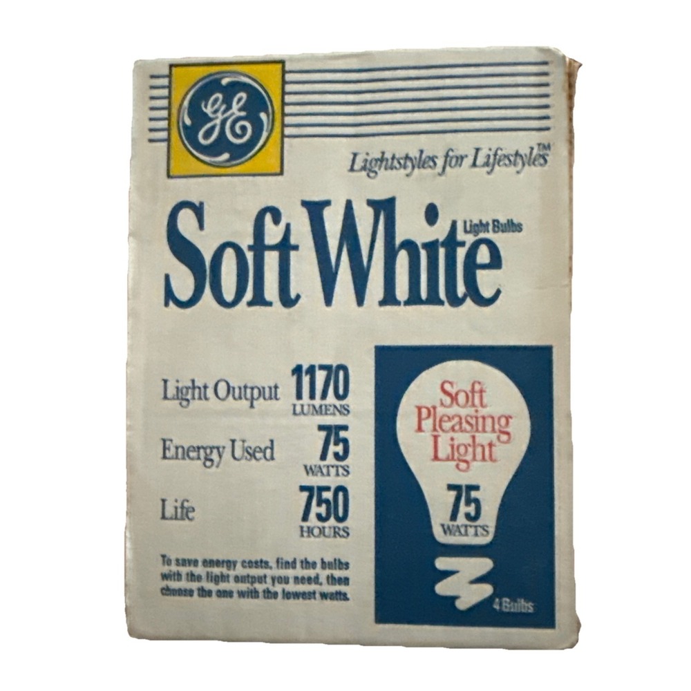 Vtg GE Light Bulbs - NEW Soft White 75 Watt  Bulbs 1 Pack of 4 ADHD Anxiety